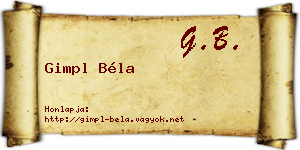 Gimpl Béla névjegykártya